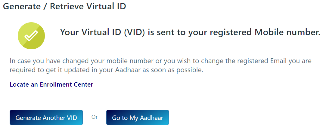 Generate / Retrieve lost / forgotten AADHAAR virtual ID; status.